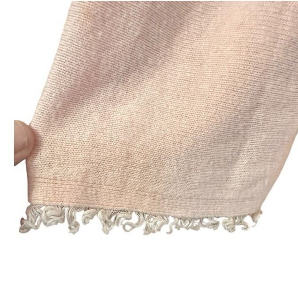 J. Jill Soft Pink Linen Blend Open Front Longline Cardigan with Fringe Cuffs L - Picture 3 of 9